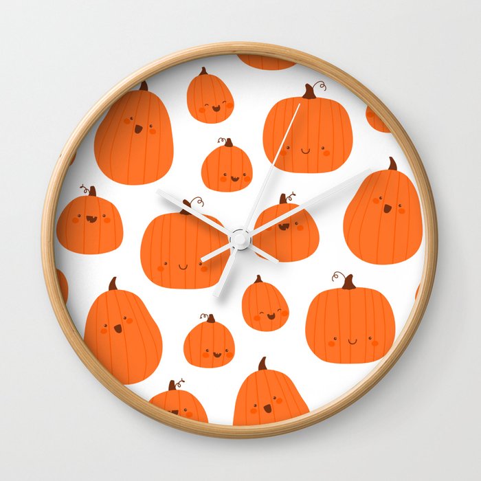 Smiling Orange Pumpkins Wall Clock