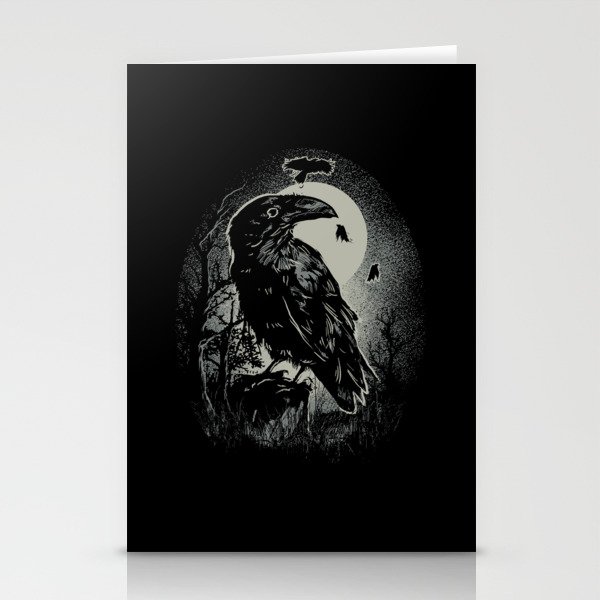 Spooky Night Raven Birds Illustration Stationery Cards