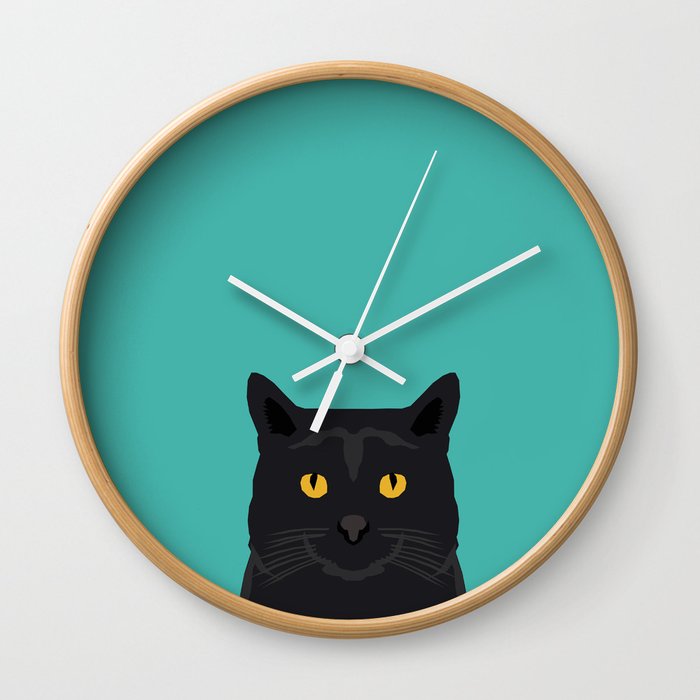 Cat head black cat peeking gifts for cat lovers pet portraits Wall Clock