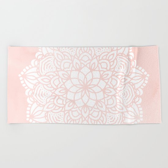 Mandala Mermaid Sea Pink by Nature Magick Beach Towel