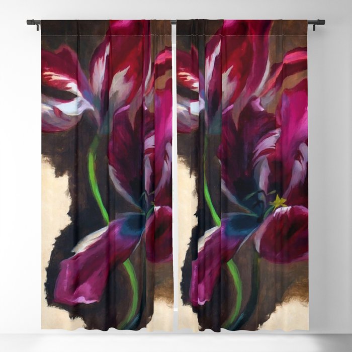 Study of a tulip in amethyst purple still life portrait floral painting for living room, kitchen, dinning room, bedroom home wall decor Blackout Curtain