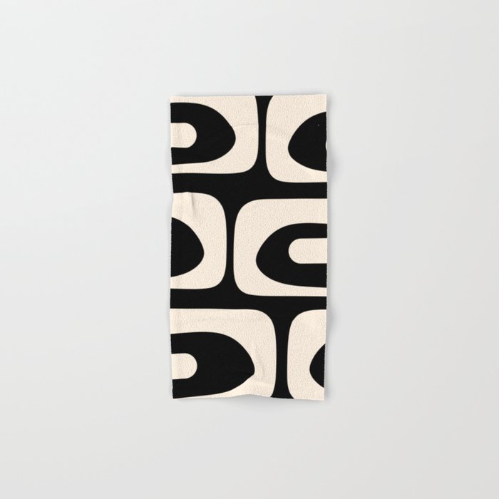 Mid Century Modern Piquet Abstract Pattern in Black and Almond Cream Hand & Bath Towel