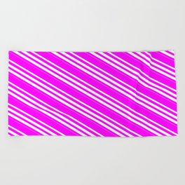 [ Thumbnail: Fuchsia and Mint Cream Colored Lined/Striped Pattern Beach Towel ]