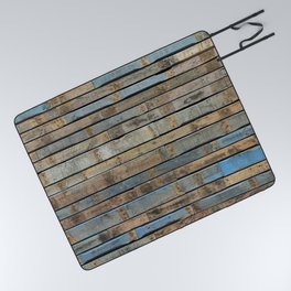 distressed wood wall - Blue and brown planks Picnic Blanket