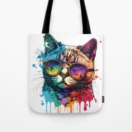 Happy Cat Wearing Sunglasses Colorful - Cats Mom or Dad Gift Idea Funny Tote Bag