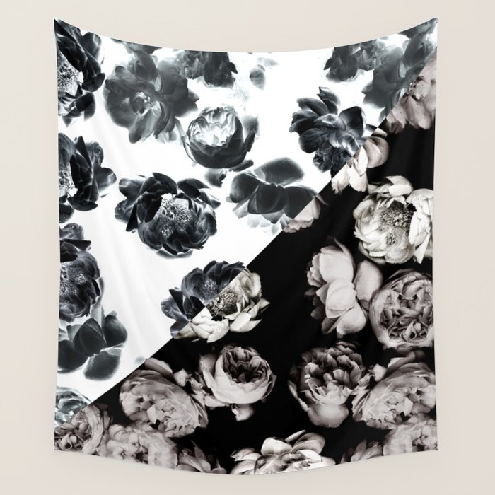 Black & White Floral Pattern Wall Tapestry by Burcu Korkmazyurek Society6
