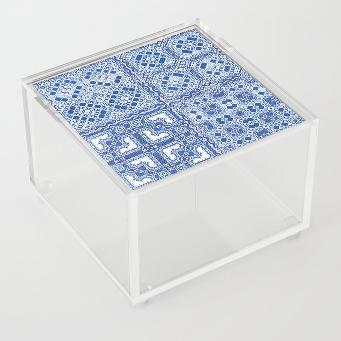 Traditional ornate portuguese azulejos. Fashionable design. Kit of vintage seamless patterns. Blue abstract background Acrylic Box