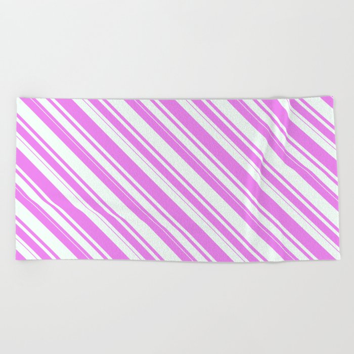 Violet & Mint Cream Colored Striped/Lined Pattern Beach Towel