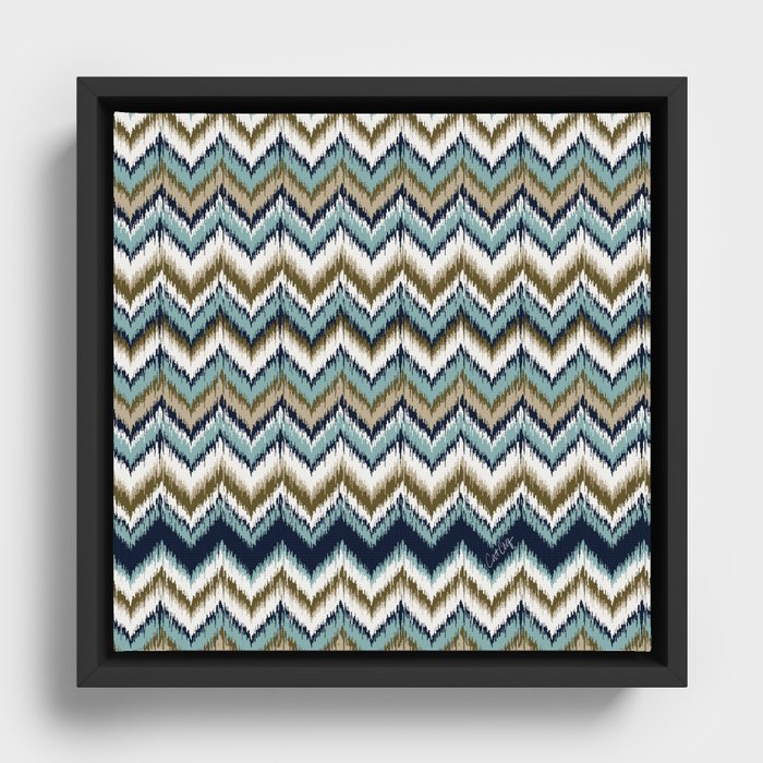 8-Bit Ikat Pattern – Blue & Tan Framed Canvas