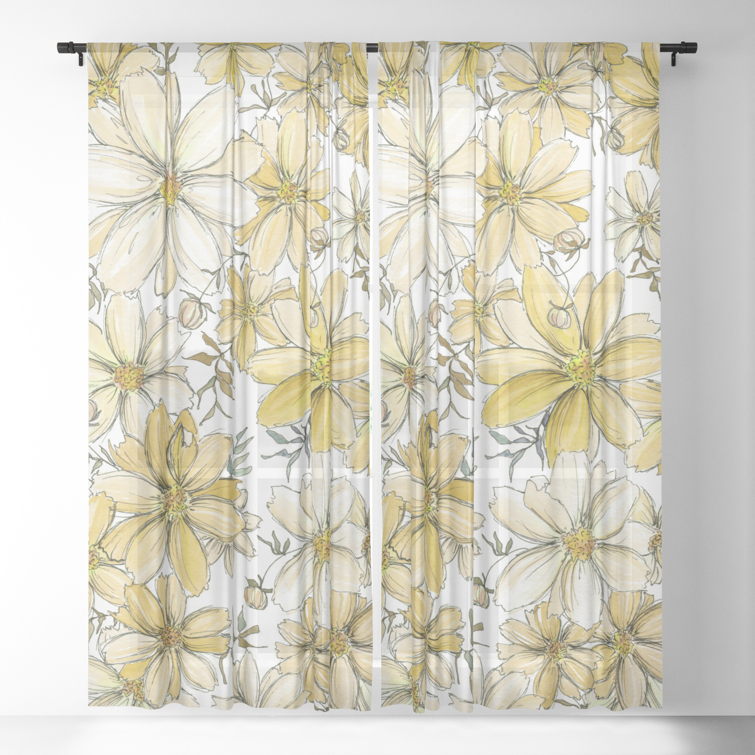 Gold And Cream Summer Floral Pattern Sheer Curtain By Jrosedesign
