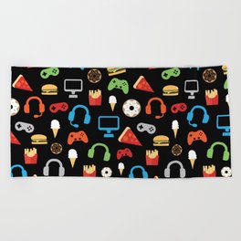 Video Game Party Snack Pattern Beach Towel
