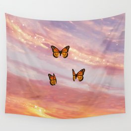 Butterfly Sunset Aesthetic Wall Tapestry