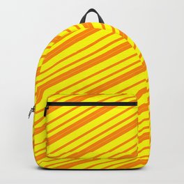 [ Thumbnail: Dark Orange and Yellow Colored Lined/Striped Pattern Backpack ]
