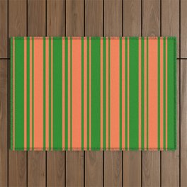 Forest Green & Coral Colored Stripes Pattern Outdoor Rug