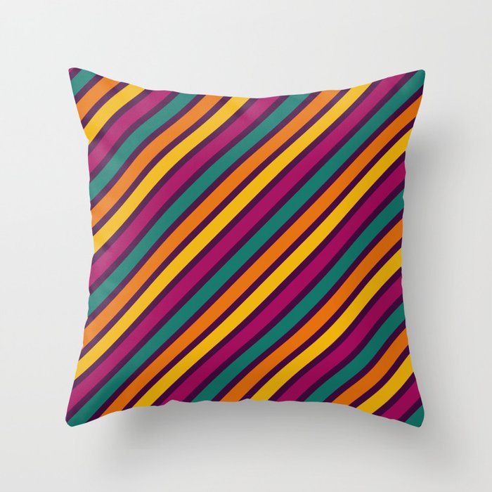 Multi Colored Happy Stripes Pattern Throw Pillow