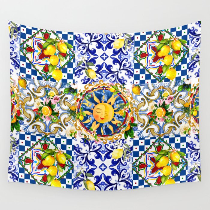 Sicilian sun,tiles,summer,majolica,lemon art Wall Tapestry