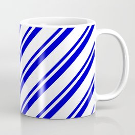 [ Thumbnail: Blue & White Colored Striped Pattern Coffee Mug ]