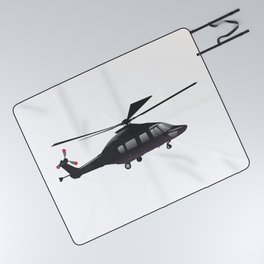 Black European Helicopter Picnic Blanket
