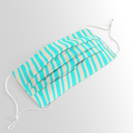 [ Thumbnail: Aqua and Beige Colored Lined/Striped Pattern Face Mask ]
