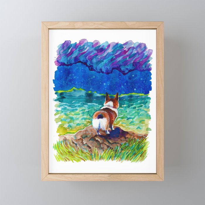 Corgi - sea admirer Framed Mini Art Print