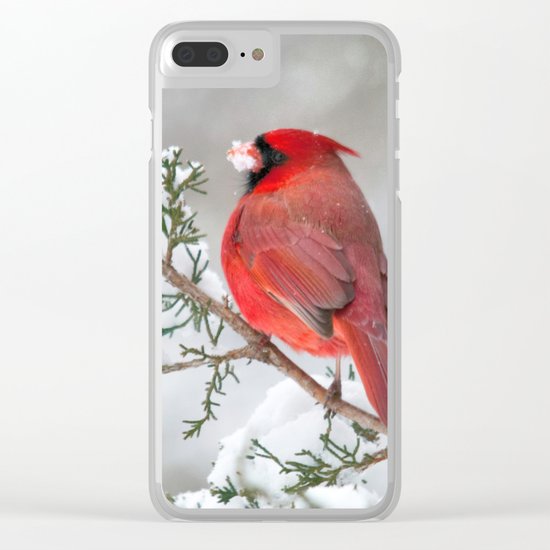 Snow on His Face (Northern Cardinal) Clear iPhone Case
