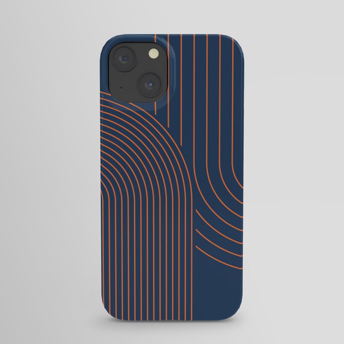 Geometric Lines in Navy Blue and Vintage Orange (Rainbow Abstract) iPhone Case