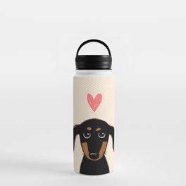 Dachshund Love | Cute Longhaired Black and Tan Wiener Dog Water Bottle