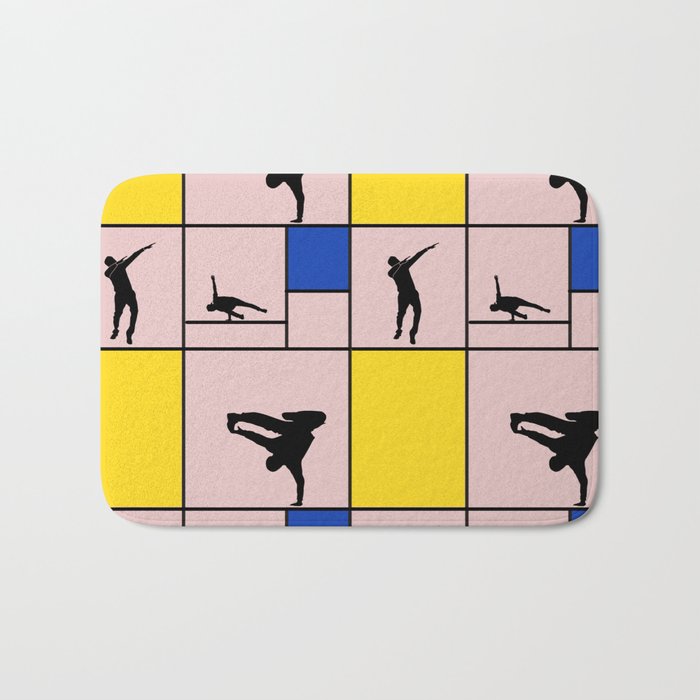 Street dancing like Piet Mondrian - Yellow, and Blue on the pink background Bath Mat
