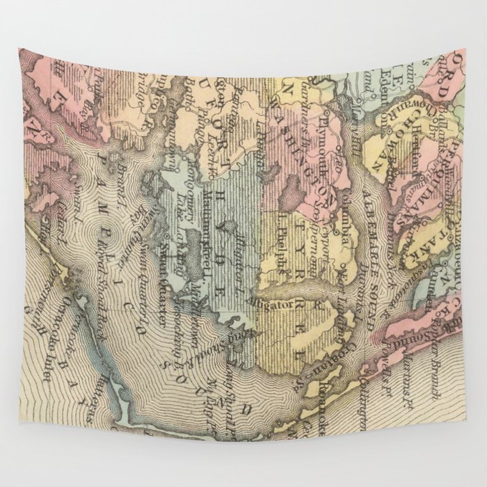 Vintage Map of The Outer Banks (1859) Wall Tapestry by BravuraMedia  Society6