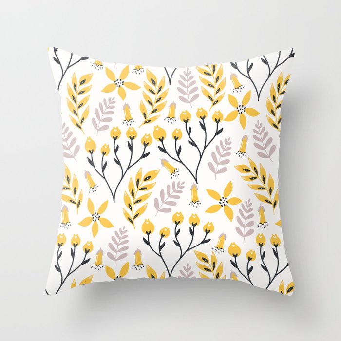 Mod Floral Yellow Gray Throw Pillow