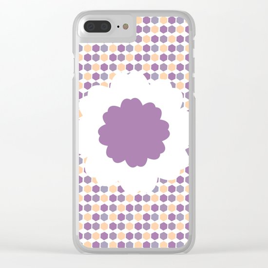 Flower and purple hexagons Clear iPhone Case