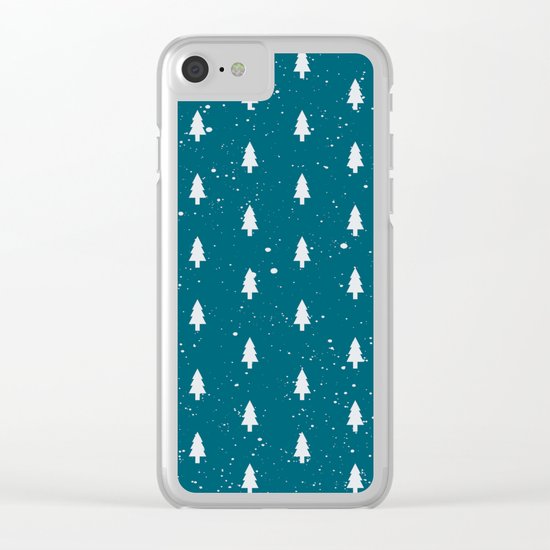 Christmas Trees Pattern Teal Clear iPhone Case