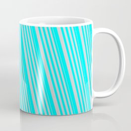 [ Thumbnail: Light Grey & Aqua Colored Stripes Pattern Coffee Mug ]