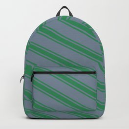 [ Thumbnail: Light Slate Gray and Sea Green Colored Striped/Lined Pattern Backpack ]