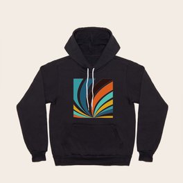 Funky Geometric Bright Yellow Orange Brown Teal Blue Colorful 70s retro stripes Hoody