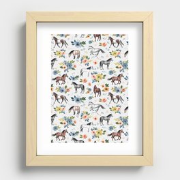 Horses and Flowers, Floral Horses, Western, Horse Art, Horse Decor, Gray Recessed Framed Print