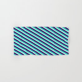 [ Thumbnail: Dim Gray, Aqua, Beige & Dark Blue Colored Pattern of Stripes Hand & Bath Towel ]