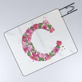 Floral Monogram Letter C Picnic Blanket