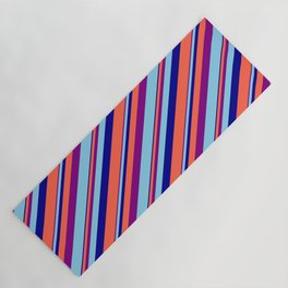 [ Thumbnail: Purple, Sky Blue, Dark Blue, and Red Colored Lines/Stripes Pattern Yoga Mat ]