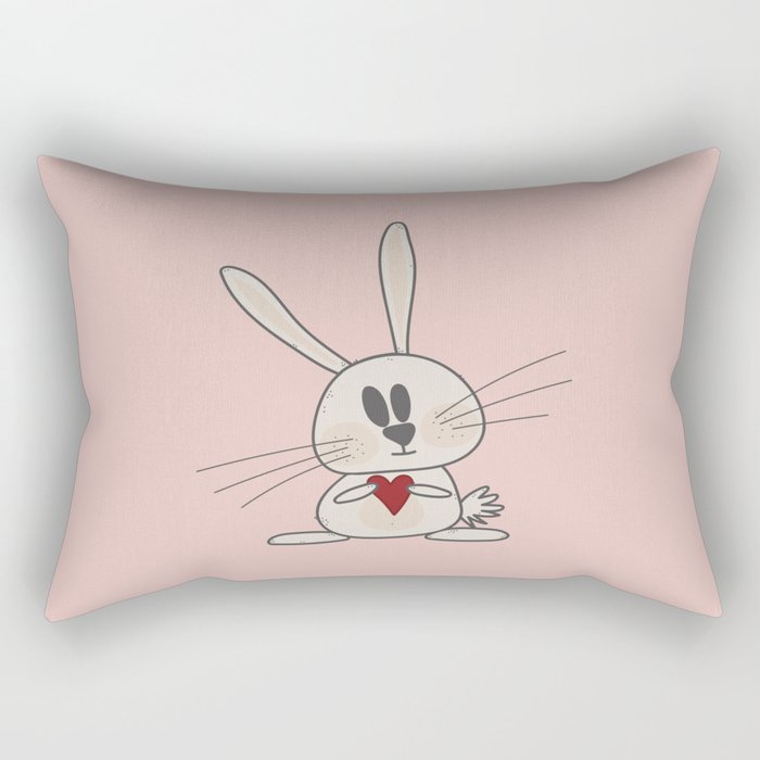 Cute pink rabbit holding heart Rectangular Pillow