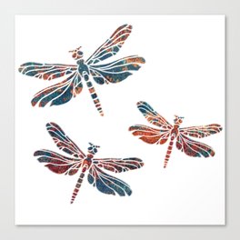 Minimalist Print - Rusted Dragonflies flying in Harmony Canvas Print