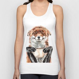 " Morning fox " Red fox with her morning coffee Unisex Tank Top