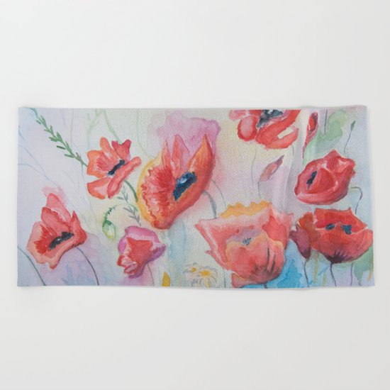field of poppies Beach Towel