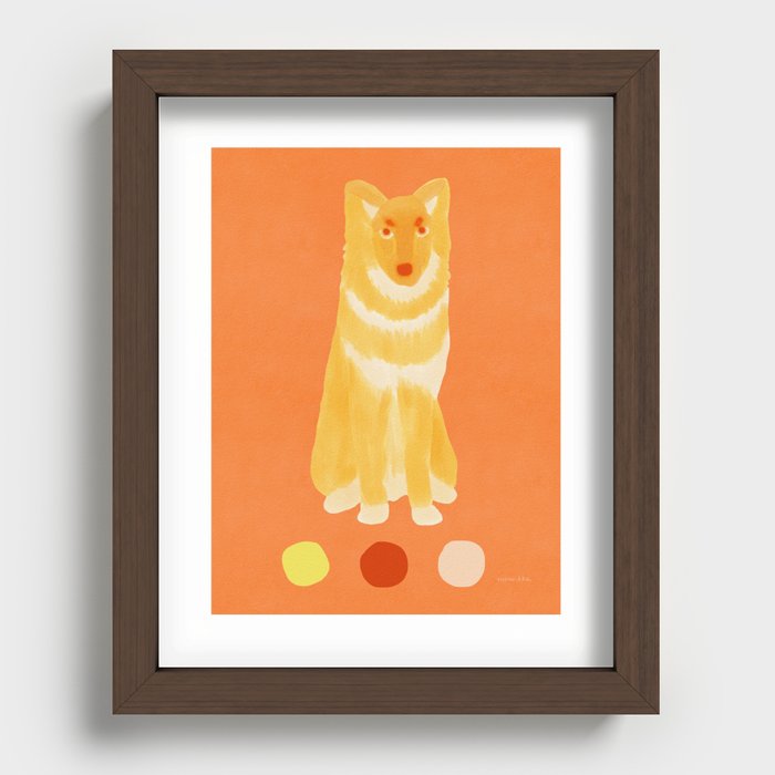 Dog and Dots - Light Orange and Orange Recessed Framed Print