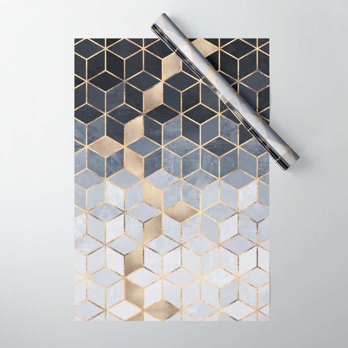 Soft Blue Gradient Cubes Wrapping Paper by elisabethfredriksson Society6