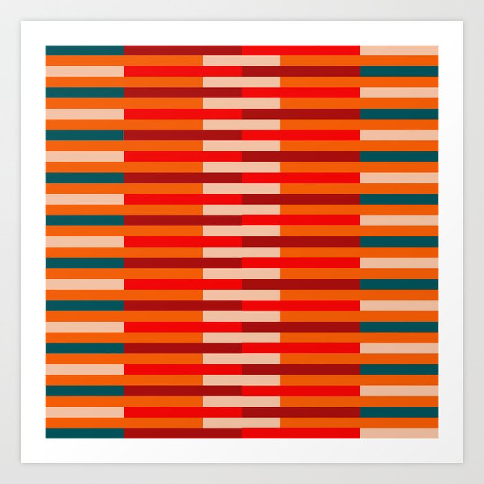 Colorful Stripes Orange Teal Red & Beige  Art Print