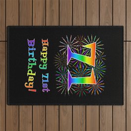 [ Thumbnail: 71st Birthday - Fun Rainbow Spectrum Gradient Pattern Text, Bursting Fireworks Inspired Background Outdoor Rug ]