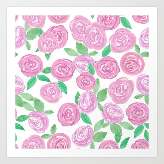 Pale pink roses . Watercolor . Art Print