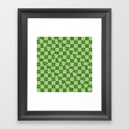 Warped Checkerboard Grid Illustration Vibrant Green Framed Art Print
