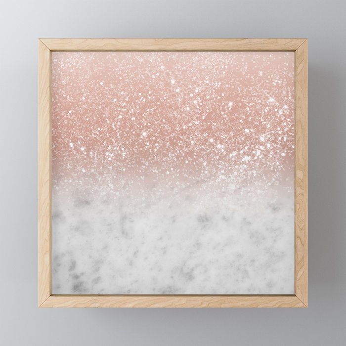 White Marble Rose Gold Ombre Glitter Glam #1 (Faux Glitter) #shiny #gem #decor #art #society6 Framed Mini Art Print